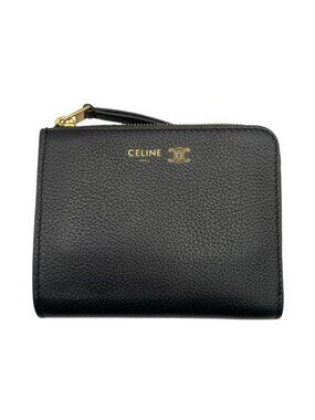 Celine Flat Zip Wallet Triomphe Stamp Supplement Grained Calfskin Black Ultra